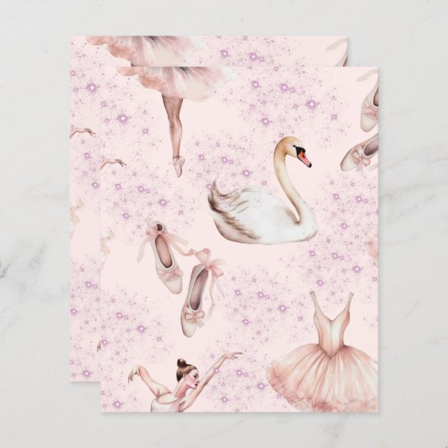 Cute Pink Ballerina Dance Scrapbook Paper  (Front/Back)