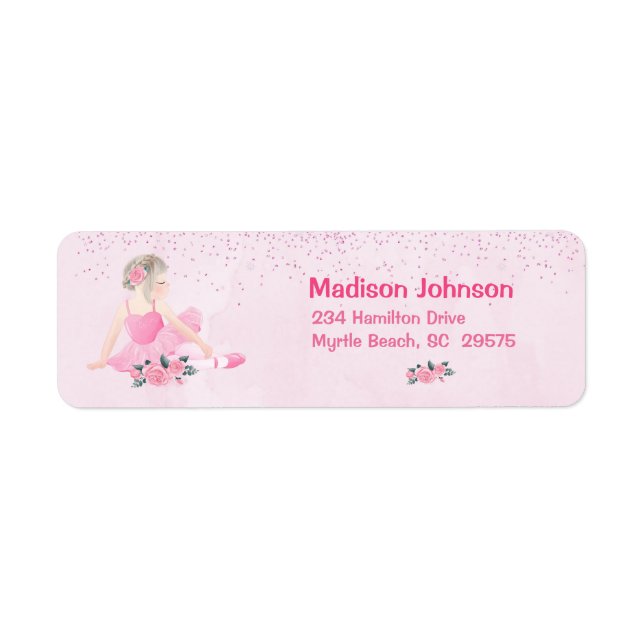 Cute Pink Ballerina Floral Sparkles Label (Front)