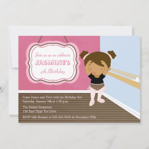 Cute pink ballerina girl birthday party invitation