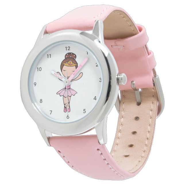 Cute Pink Ballerina Girl with Tiara Watch (Angled)