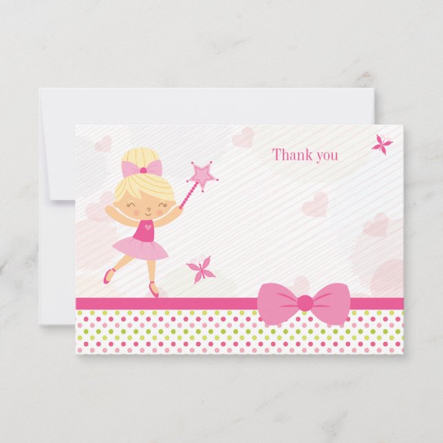 Cute pink ballerina girl's birthday thank you card (Front)