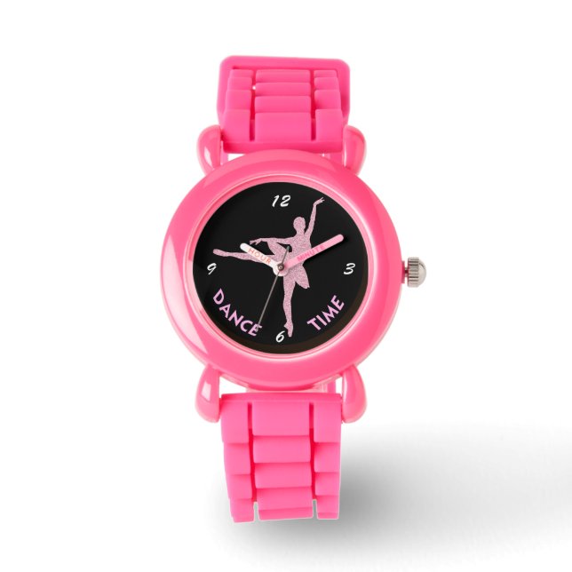 Cute Pink Ballerina Kids Dance Time Watch (Front)