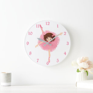 Cute Pink Ballerina Kids Large Clock