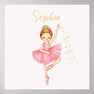 Cute Pink Ballerina Star Dust Nursery  Foil Prints