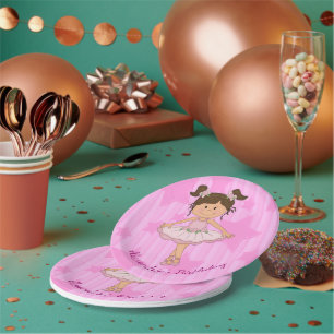 Cute Pink Ballerina Stars and Stripes Birthday Paper Plate