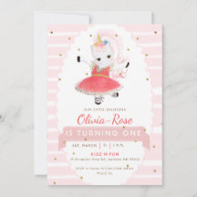 Cute Pink Ballerina Unicorn Glitter Girl Birthday