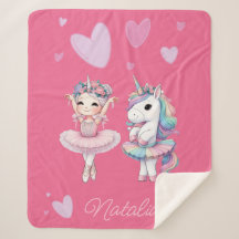 Cute Pink Ballerina Unicorn Sherpa Blanket