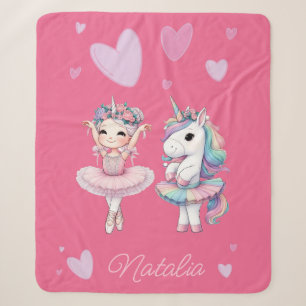 Cute Pink Ballerina Unicorn Sherpa Blanket