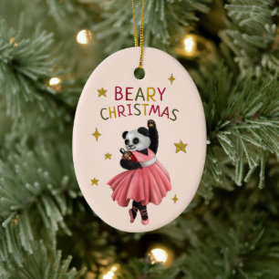 Cute Pink Ballet Dancing Panda Beary Christmas Ceramic Tree Decoration