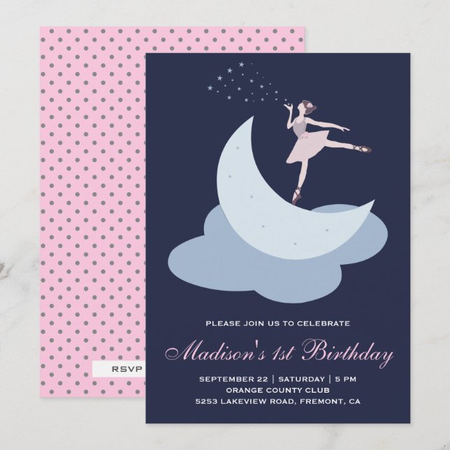 Cute Pink Ballet Girl Ballerina Birthday Party Invitation (Front/Back)