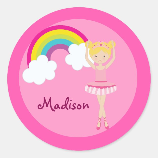 Cute Pink Ballet Girl Custom Ballerina Kids Classic Round Sticker (Front)
