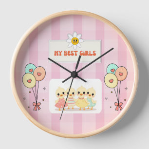 Cute Pink Balloon & Daisy Personalised Template Clock