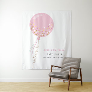 Cute Pink Balloon Girl Baby Shower Welcome Sign Tapestry