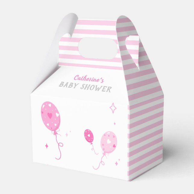 Cute Pink Balloons Baby Shower Favour Box 🎀 (Front Side)