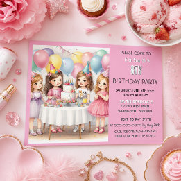 Cute Pink Balloons Birthday for Girls Age 8 Invitation
