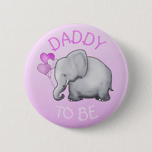 Cute Pink Balloons Elephant Baby Shower Dad-to-Be 6 Cm Round Badge