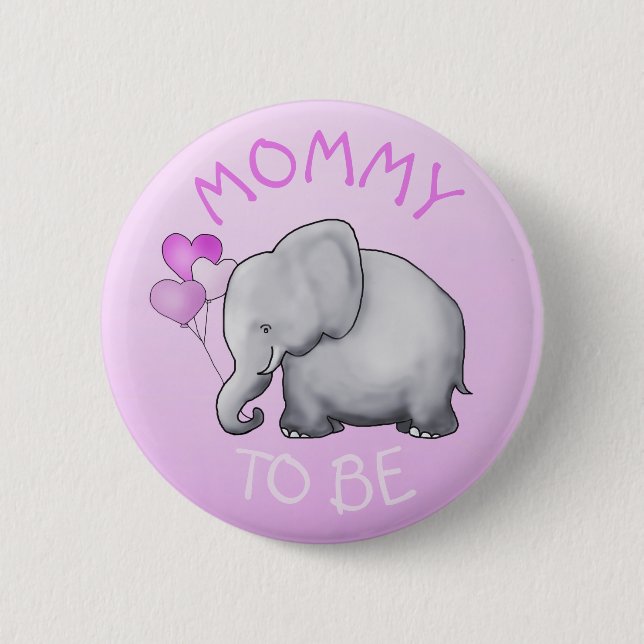 Cute Pink Balloons Elephant Baby Shower Mum-to-Be 6 Cm Round Badge (Front)