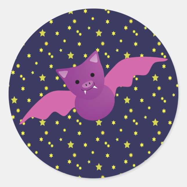 Cute Pink Bat Classic Round Sticker (Front)