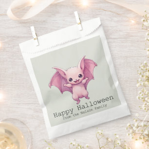 Cute Pink Bat Green Happy Halloween Favour Bags