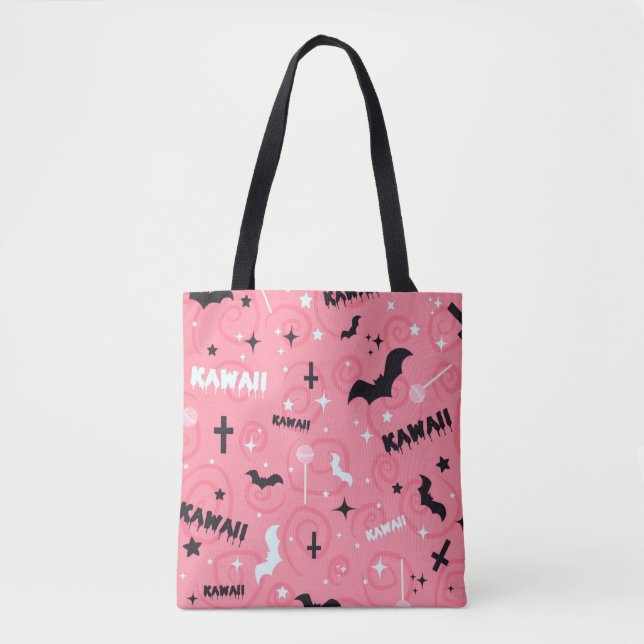 CUTE PINK BAT HALLOWEEN TOTE BAG (Front)