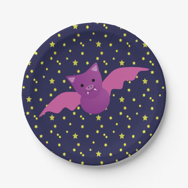 Cute Pink Bat Paper Plate (Front)