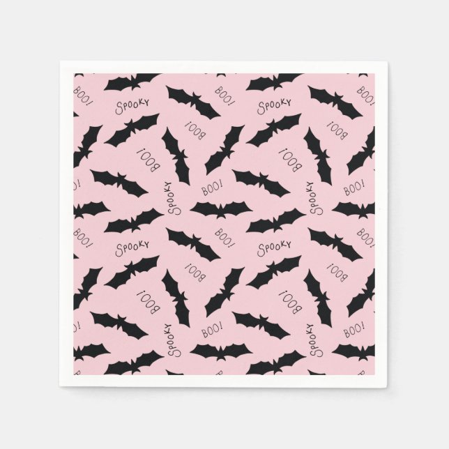 Cute Pink Bats Halloween Party Napkin (Front)