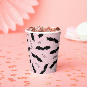 Cute Pink Bats Halloween Party Paper Cups