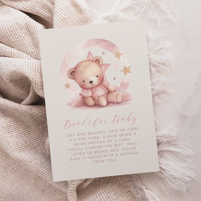 Cute Pink Bear Baby Shower Books for Baby Enclosure Card (Creator Uploaded)