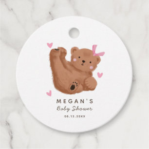 Cute Pink Bear Baby Shower  Favour Tags