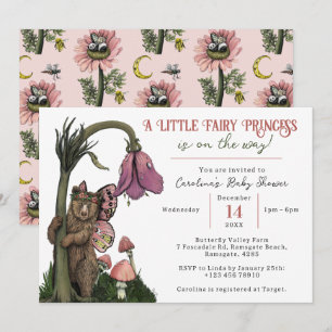 Cute Pink Bear Fairy Princess Girl Baby Shower Invitation
