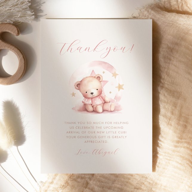 Cute Pink Bear Girl Baby Shower Thank You Card (Creator Uploaded)