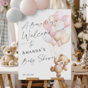 Cute Pink Bearly Wait Baby Girl Shower Welcome Poster