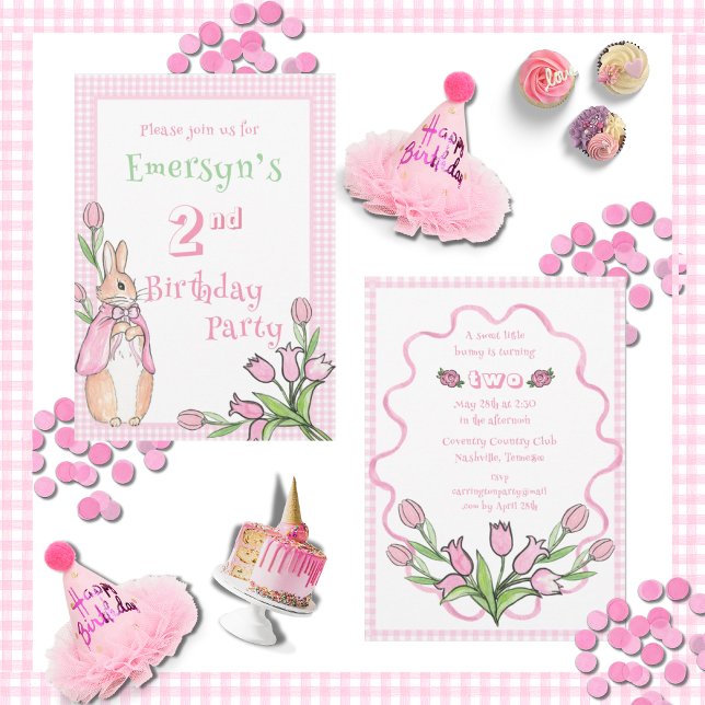 Cute Pink Beatrix Potter 2nd Birthday Party  Invitation (Creator Uploaded)