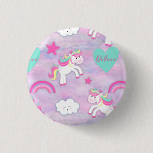 Cute Pink Believe in Unicorns 3 Cm Round Badge