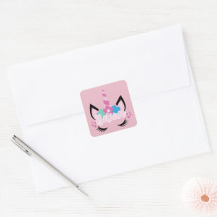 Cute Pink Believe in Unicorns Magical Floral    Square Sticker