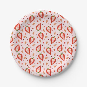 Cute Pink Berry Sweet Strawberry Pattern Birthday Paper Plate