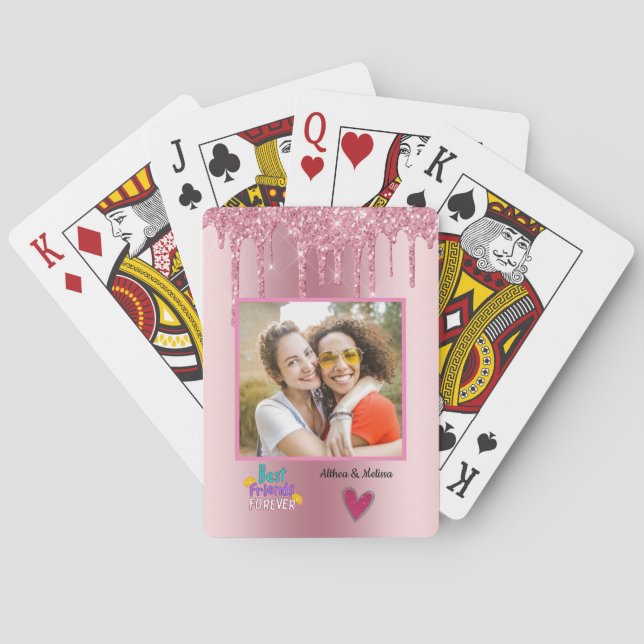 Cute Pink Best Friend Customisable Photo  Playing Cards (Back)