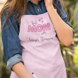 Cute Pink Best Mum Whimsical Typography Heart Apron
