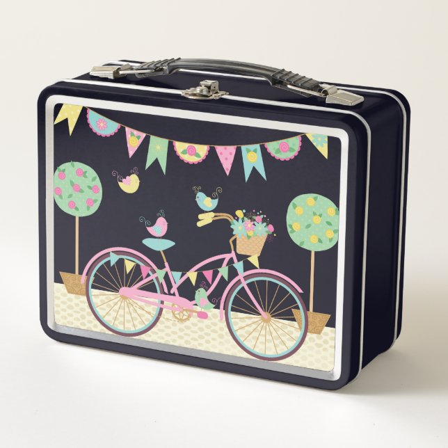 Cute Pink Bicycle Metal Lunch Box (Front)