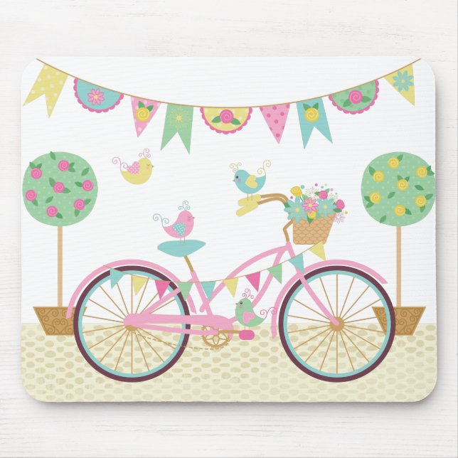 Cute Pink Bicycle Mouse Mat (Front)