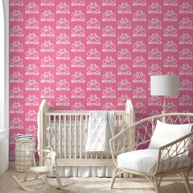 Cute Pink Bicycle Repeat Pattern  Wallpaper (Kids)