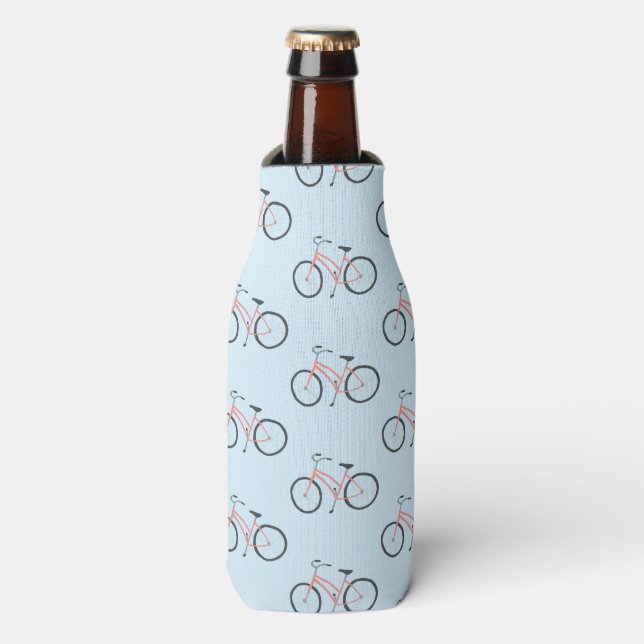 Cute pink bikes pattern keep your drinks cool bottle cooler (Bottle Front)