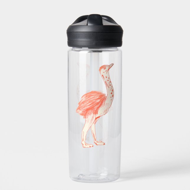 Cute Pink Bird Artistic Baby Ostrich Water Bottle (Front)