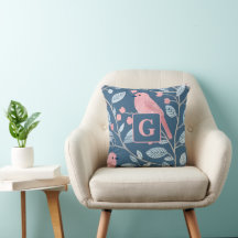 Cute pink bird blue grey personalised monogram 