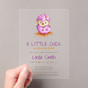 Cute Pink Bird Girl Baby Shower Acrylic Invitations