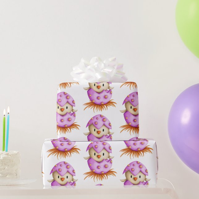 Cute Pink Bird Hatching Girl Baby Shower Wrapping Paper (Party Gifts)