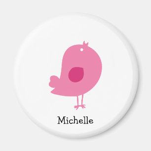 Cute Pink Bird Illustration Personalised Name Magnet