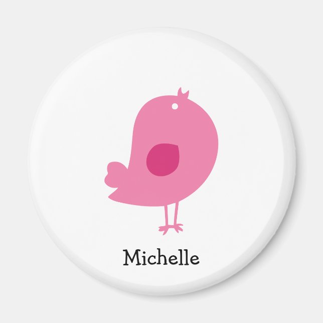 Cute Pink Bird Illustration Personalised Name Magnet (Front)