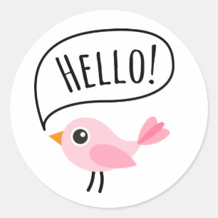 Cute pink bird saying Hello cartoon Classic Round Sticker
