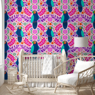 Cute Pink Birds Pattern Kids Nursery Room Wallpaper